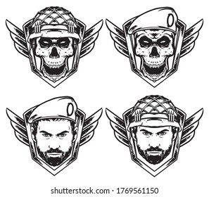 skull infantry and skull commander military pack design vector illustration