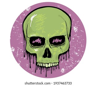 skull with ink spilling. halloween sticker. quality vector more texture