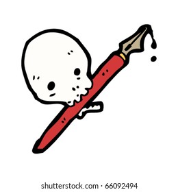 skull with inking pen cartoon
