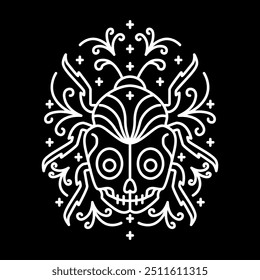 skull with insect art line shirt design vector