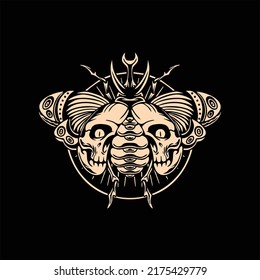 skull insect tattoo vector design