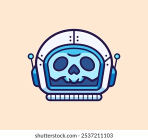 Skull Inside an Astronaut Helmet with Blue Accents and Minimalistic Design for Space-Themed Graphic Projects and Merchandise  Vector Illustration