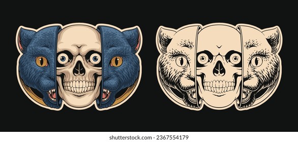 skull inside cat on bundling package