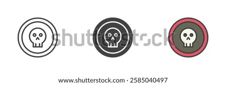 Skull inside a circle different style icon set. Line, glyph and filled outline colorful version, outline and filled vector sign. Danger, Death, Toxicity symbol, logo illustration. Vector graphics