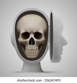 Skull inside the open head. Vector illustration