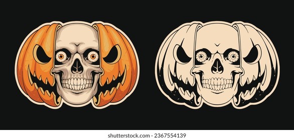 skull inside pumpkin on bundling package
