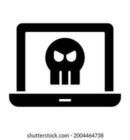 Skull inside system, concept of infected laptop icon