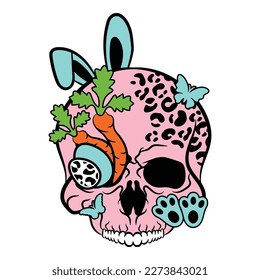 The skull is intricately detailed and carefully crafted with a mix of playful and traditional Easter symbols, such as Easter eggs, bunnies, chicks, flowers, and more. perfect for a unique touch.