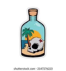 skull island in bottle premium vector