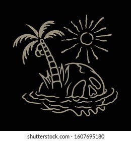 Skull Island Summer Beach Graphic Illustration Vector Art T-shirt Design