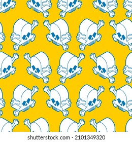 Skull isometric pattern seamless. Skeleton head abstract background. vector texture