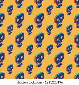 Skull isometric seamless pattern, vector illustration, halloween concept, eps 10