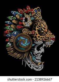 skull jaguar aztec mexico graphic design