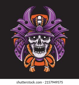 skull japanese samurai design illustration