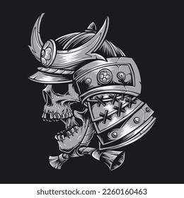 skull with japanese samurai helmet vector