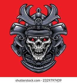 skull with japanese samurai helmet vector