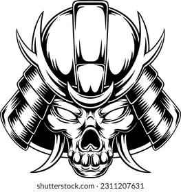 skull with japanese samurai warrior
