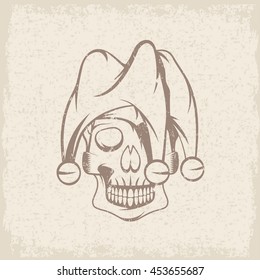 skull in jester cap grunge vector design template