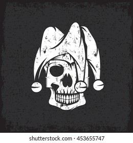 skull in jester cap grunge vector design template