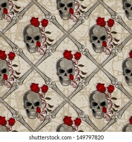 Skull  Jolly Roger abstract  seamless pattern