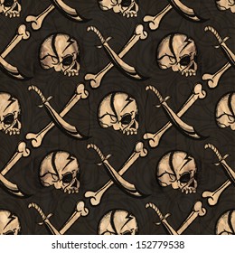 Skull Jolly Roger abstract seamless pattern