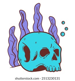 Skull joy with blue colour and purple grass 