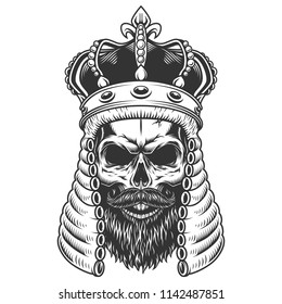 skull in the judge wig and crown. Vector illustration