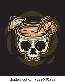 Skull and juice beach vibes illustration