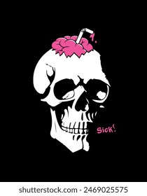 Skull with a juicy brain vector. No brain vector. Sick skull design