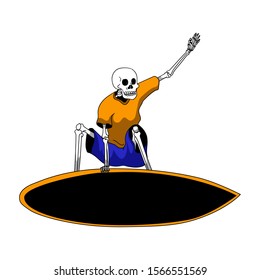 Skull jump with Surfing board. Vector Illustration. Good for T-shirt design