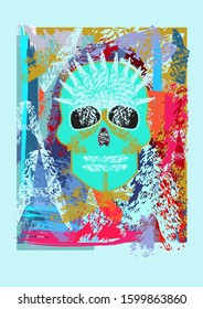 Skull in the jungle, colorful background 
