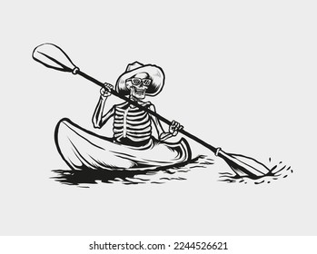 skull kayak Boat  line art vector illustration