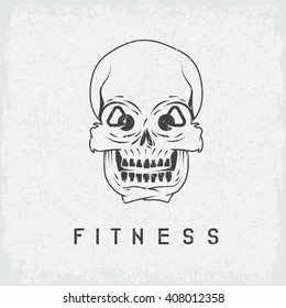 skull with kettlebells in eyes grunge fitness concept
