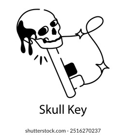 Skull key icon in drawing style 