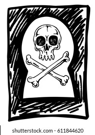 Skull in the keyhole, the concept of the threat to life, do not spy - hand drawn vector illustration, isolated on white