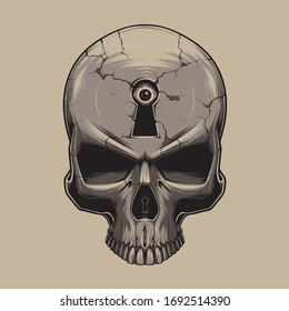 Skull keyhole vector illustration. Eye in keyhole.