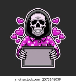 Skull Killer In Love With Ribbon Mascot Vector Illustration is perfect for your brand business