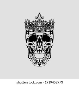 Skull king black and white vector illustration 