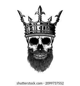 Skull with king crown. Design element for logo, label, sign, emblem. Vector illustration