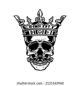 Skull with king crown. Design element for logo, label, sign, emblem. Vector illustration