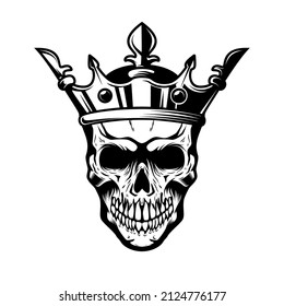 Skull with king crown. Design element for logo, label, sign, emblem. Vector illustration