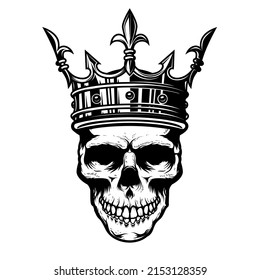 Skull with king crown. Design element for logo, label, sign, emblem. Vector illustration