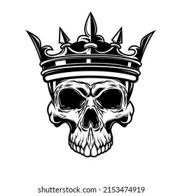 Skull with king crown. Design element for logo, label, sign, emblem. Vector illustration