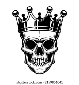 Skull with king crown. Design element for logo, label, sign, emblem. Vector illustration
