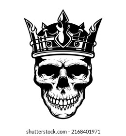 Skull with king crown. Design element for logo, label, sign, emblem. Vector illustration