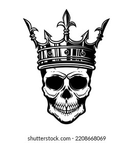 Skull with king crown. Design element for logo, label, sign, emblem. Vector illustration