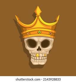 Skull king with crown and gold teeth mascot cartoon illustration vector