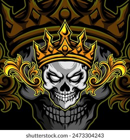 Skull king with a crown vector design illustration