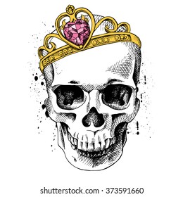 Skull with a King crown. Vector illustration.