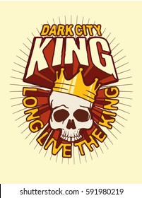 skull king. Hand made t-shirt print graphic.  Typography design.